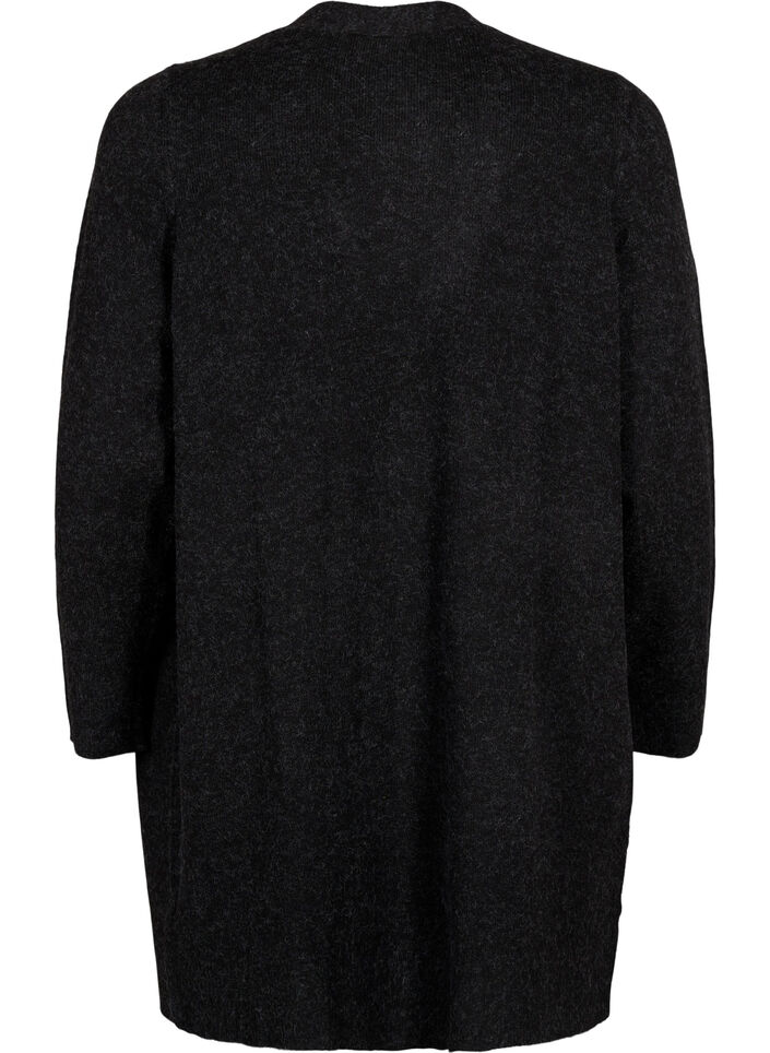 Lang cardigan med åpen front, Dark Grey Melange, Packshot image number 1