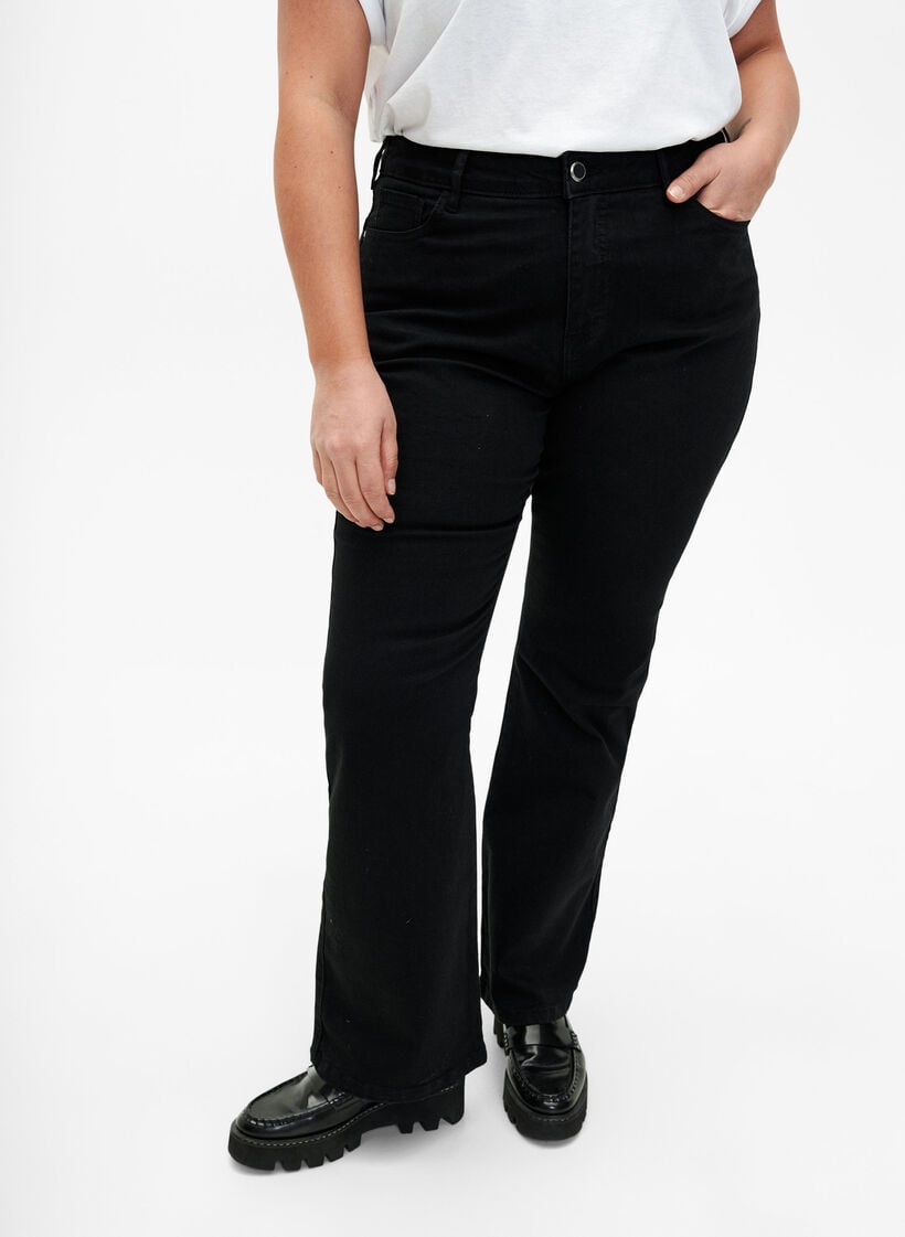 Ellen bootcut jeans med høyt liv, Svart, Model image number 2