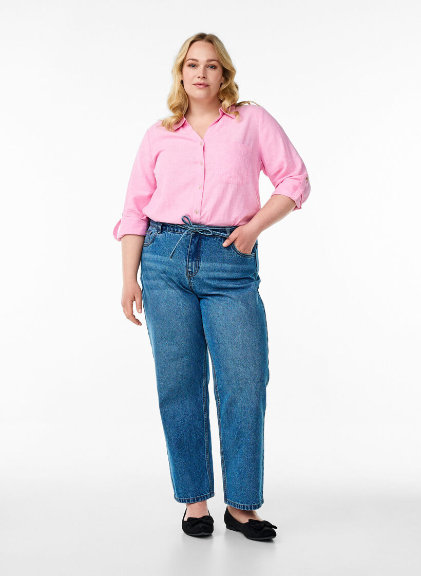 Skjorte i lin og viskose med 3/4 ermer, Rosa, Model image number 1