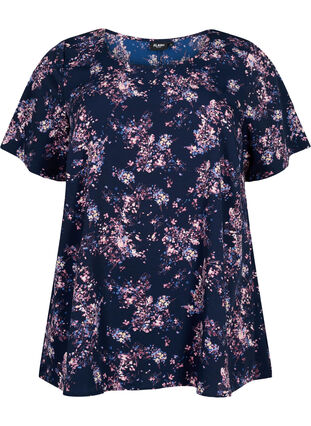 FLASH - Bluse med korte ermer og mønster, Navy Rose Flower, Packshot image number 0