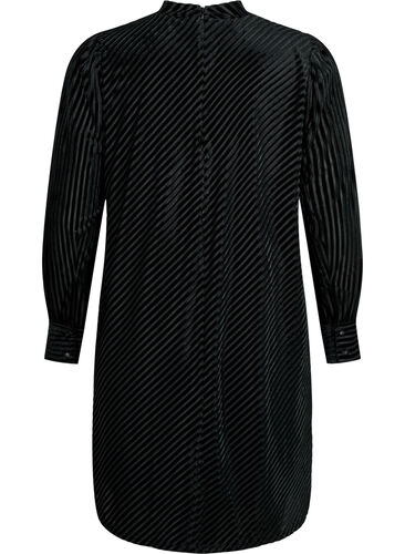 Strukturmønstret kjole i velur, Black, Packshot image number 1