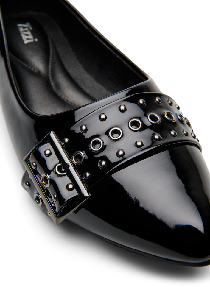 Wide fit - Ballerina med stropp og studs, Black, Packshot