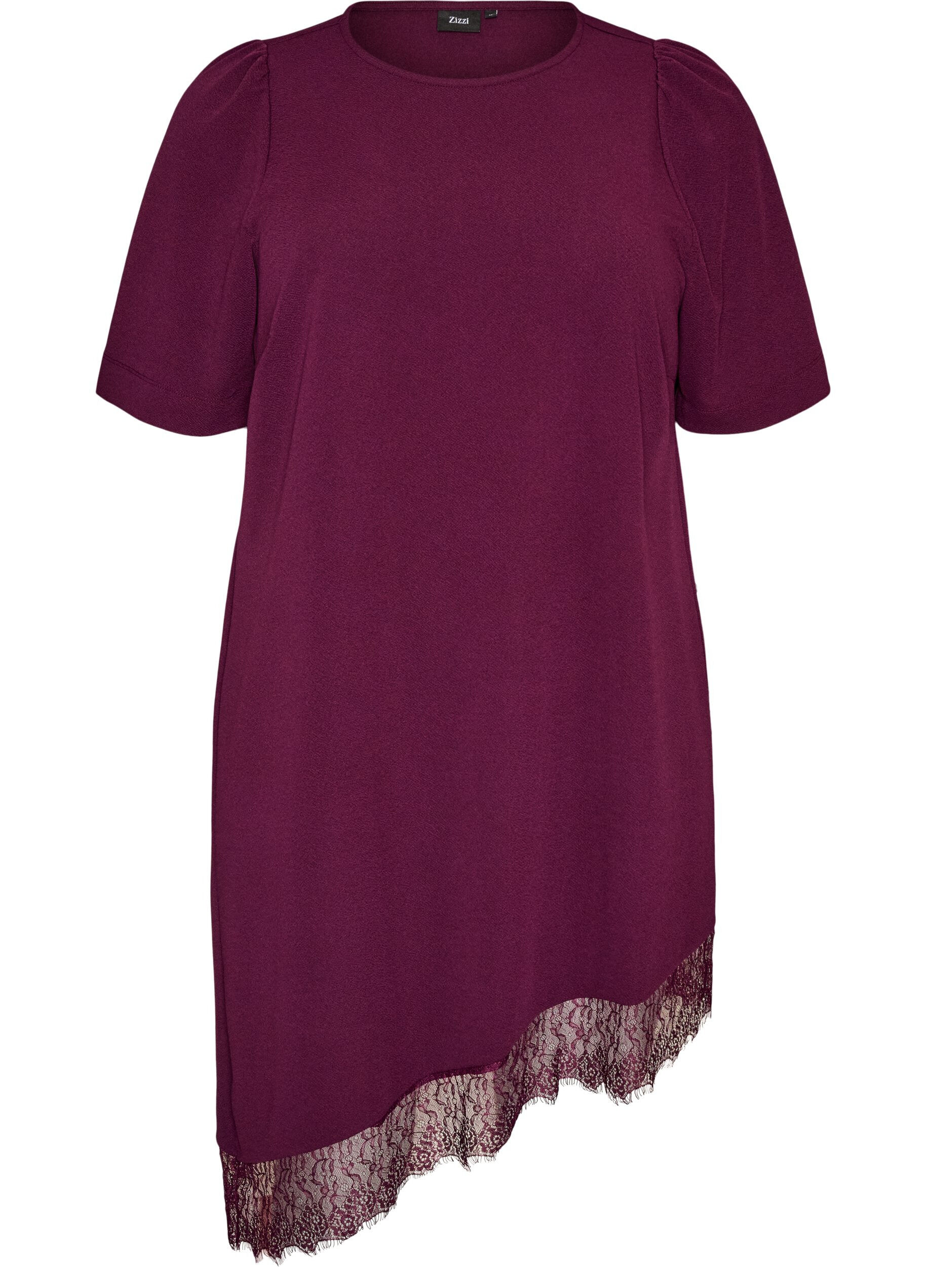 ZizziTunika med asymmetrisk blondedetalj, Lilla, Packshot image number 0