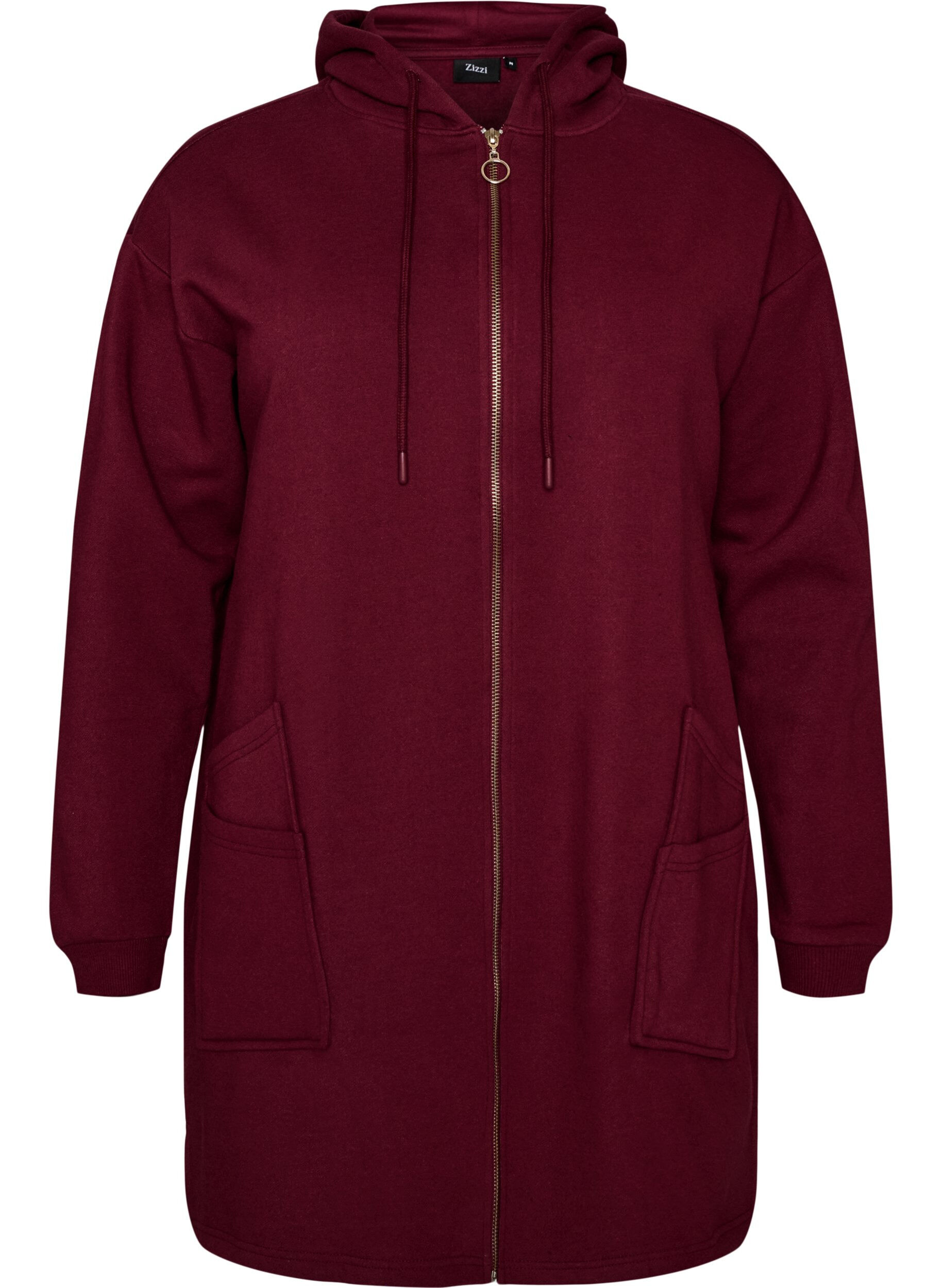 ZizziLang hettegenser-cardigan med glidel&aring;s, R&oslash;d, Packshot image number 0