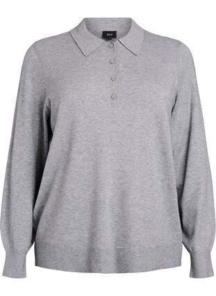 Zizzi Strikkeplagg med krage, Light Grey Melange, Packshot image number 0