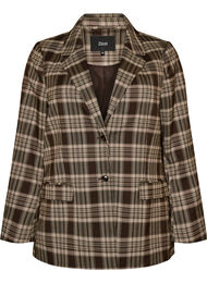 Rutete blazer med lommer og splitt bak, Brun