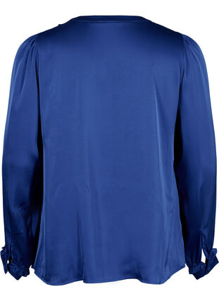 Skjortebluse i sateng med volangdetaljer, Deep Ultramarine, Packshot image number 1