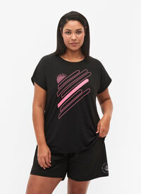 Kortermet trenings T-skjorte med mønster, Black/Pink Print, Model