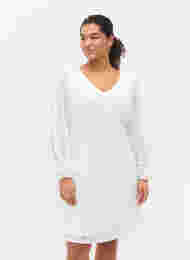 Blondekjole med V-hals og lange ermer, Bright White, Model