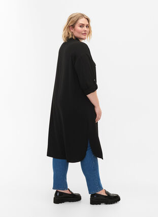 Lang skjortejakke med knappelukking, Black, Model image number 1