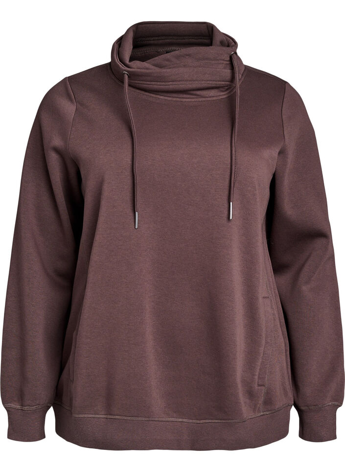 Genser med h&oslash;y hals og lommer, Brun, Packshot image number 0