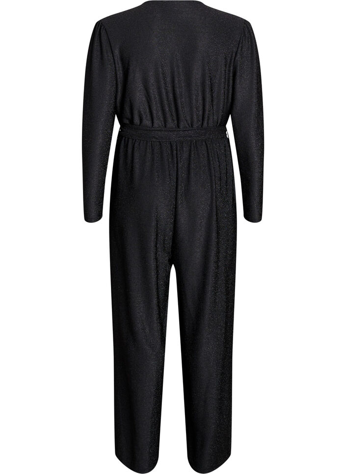 Jumpsuit med glitter og knytebelte, Svart, Packshot