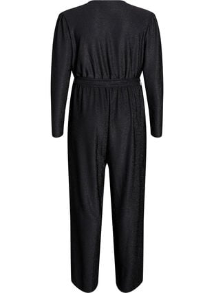 Zizzi Jumpsuit med glitter og knytebelte, Svart, Packshot image number 1