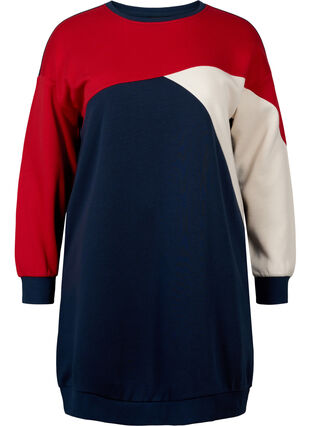 Lang genser med colorblock, Navy Color Block, Packshot image number 0