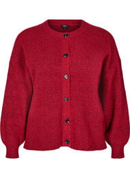 Ribbestrikket cardigan med knapper, R&oslash;d