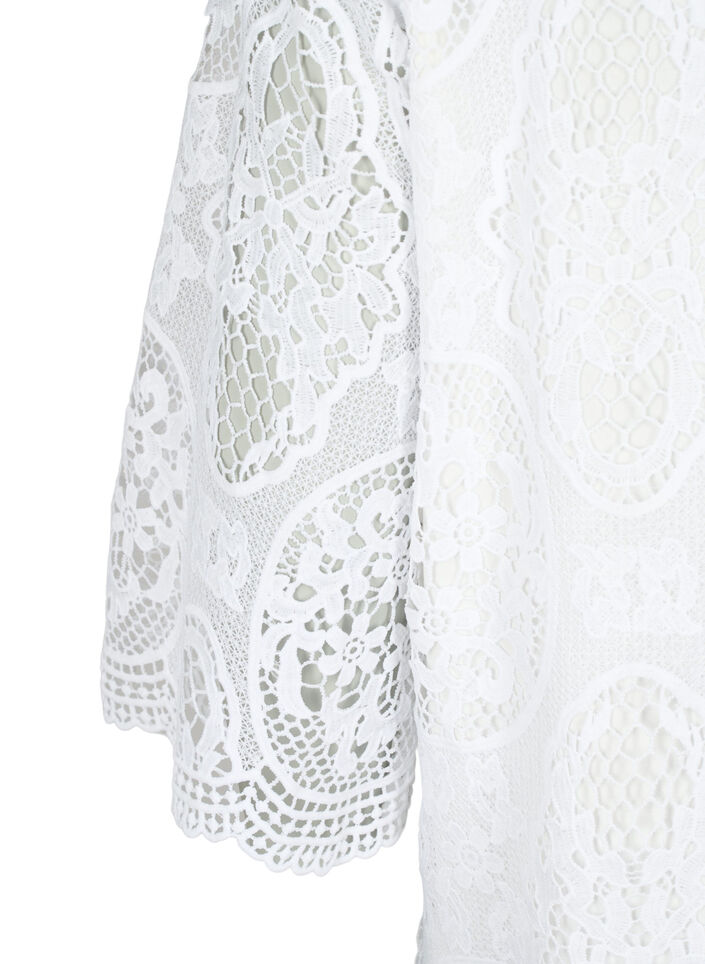 Kortermet festkjole med blonder, Bright White, Packshot image number 3