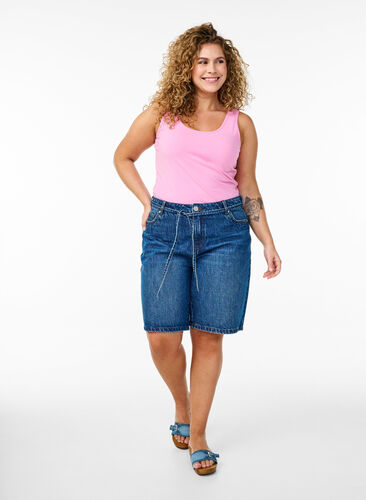 Zizzi Ensfarget basic topp i bomull, Rosa, Model image number 1