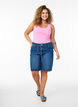 Ensfarget basic topp i bomull, Rosa, Model image number 1