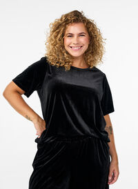 Kortermet velour topp, Svart Kortermet velour topp, Svart, Model