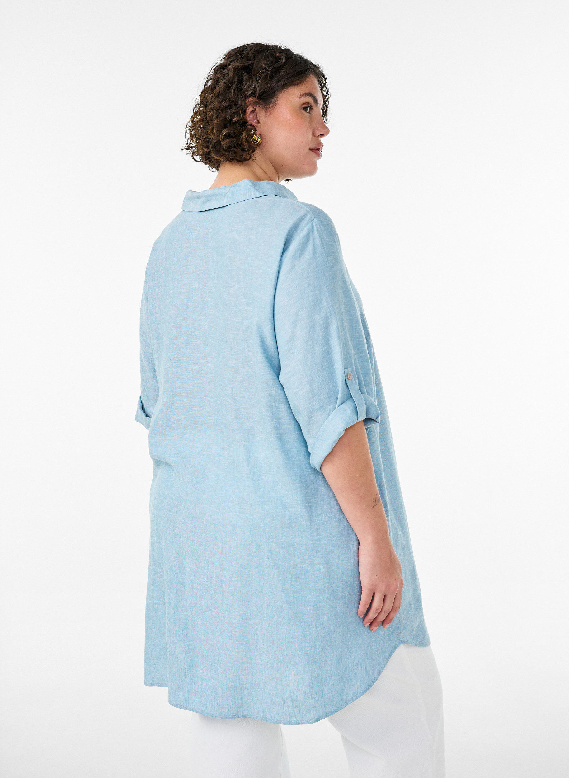 ZizziLinen and viscose tunic with A-shape, Light Blue, Model image number 2