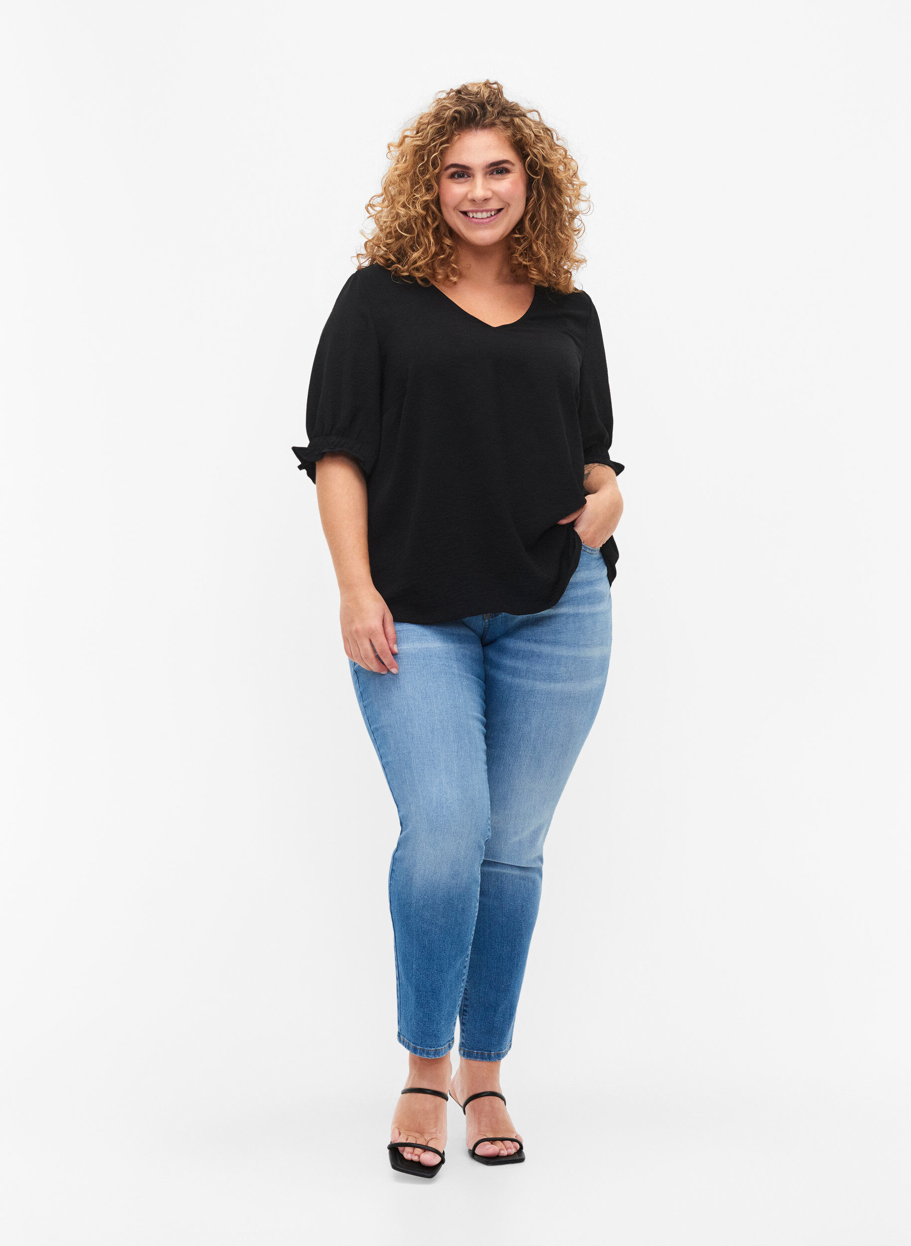 ZizziBluse med V-hals , Black, Model image number 2