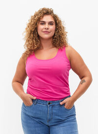 Solid farge grunn topp i bomull, Raspberry Rose, Model