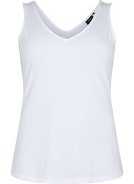 Basic top i ribbet materiale med V-utskjæring, Bright White