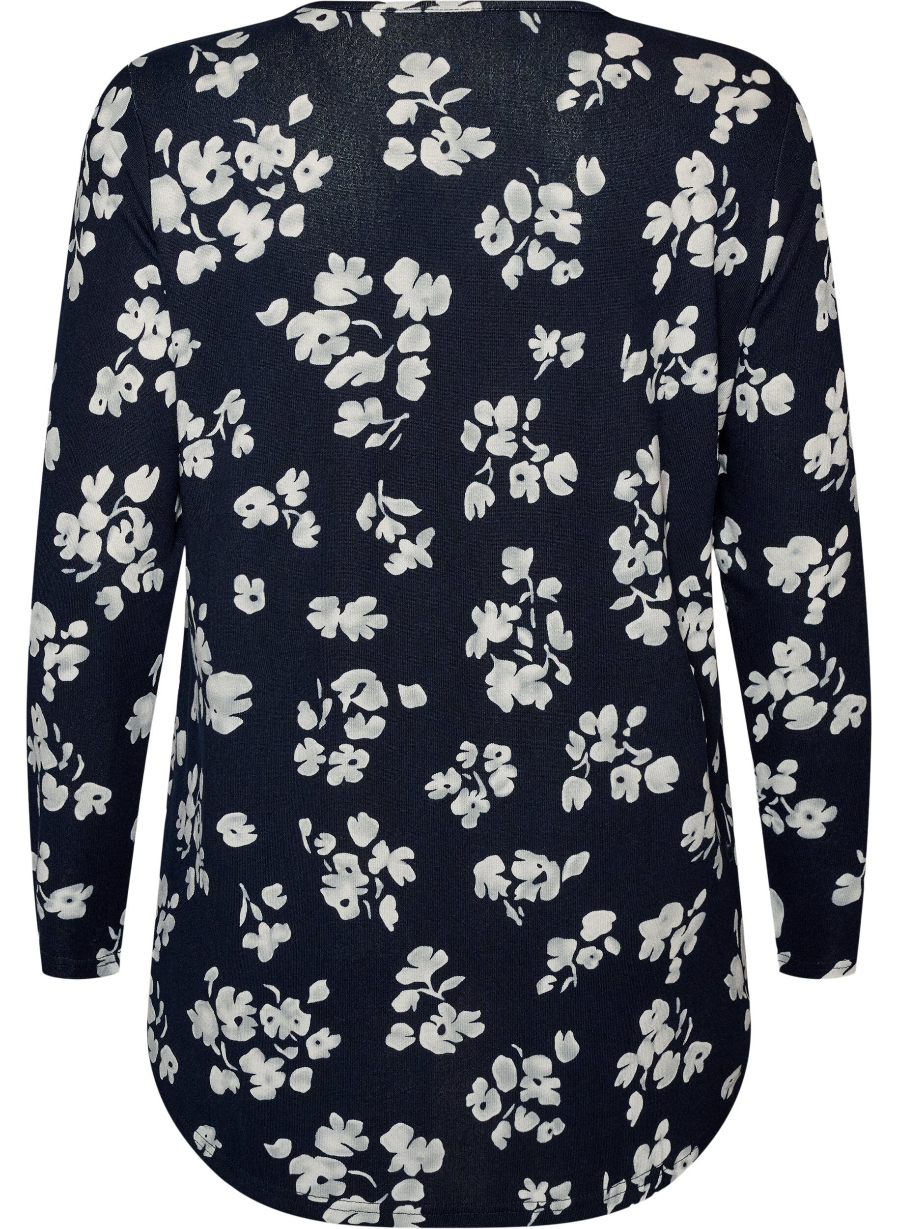 ZizziBlomstret bluse med lange ermer, Bl&aring;, Packshot image number 1