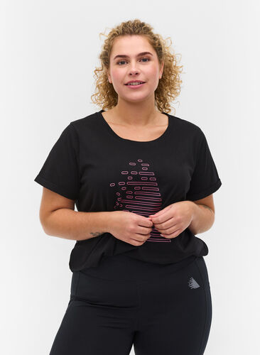 T-skjorte til trening med trykk, Black Diva Pink, Model image number 0