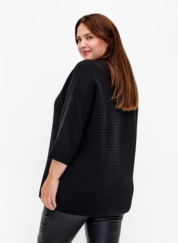 Strukturstrikket genser med høy hals, Black, Model image number 1