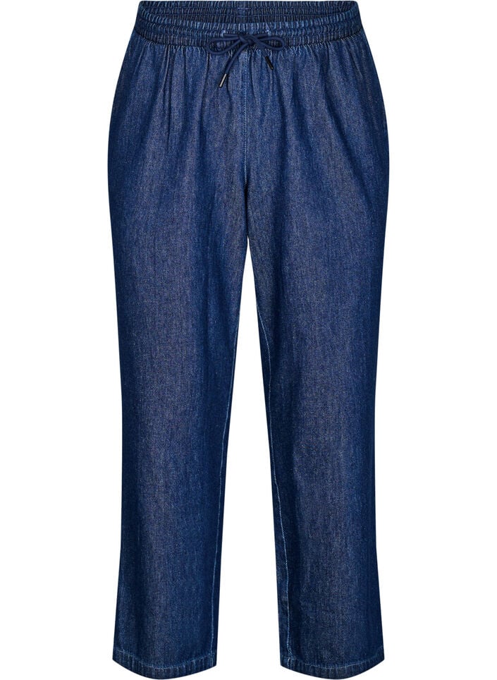 Jeans med rett passform og elastisk linning, Bl&aring;, Packshot image number 0