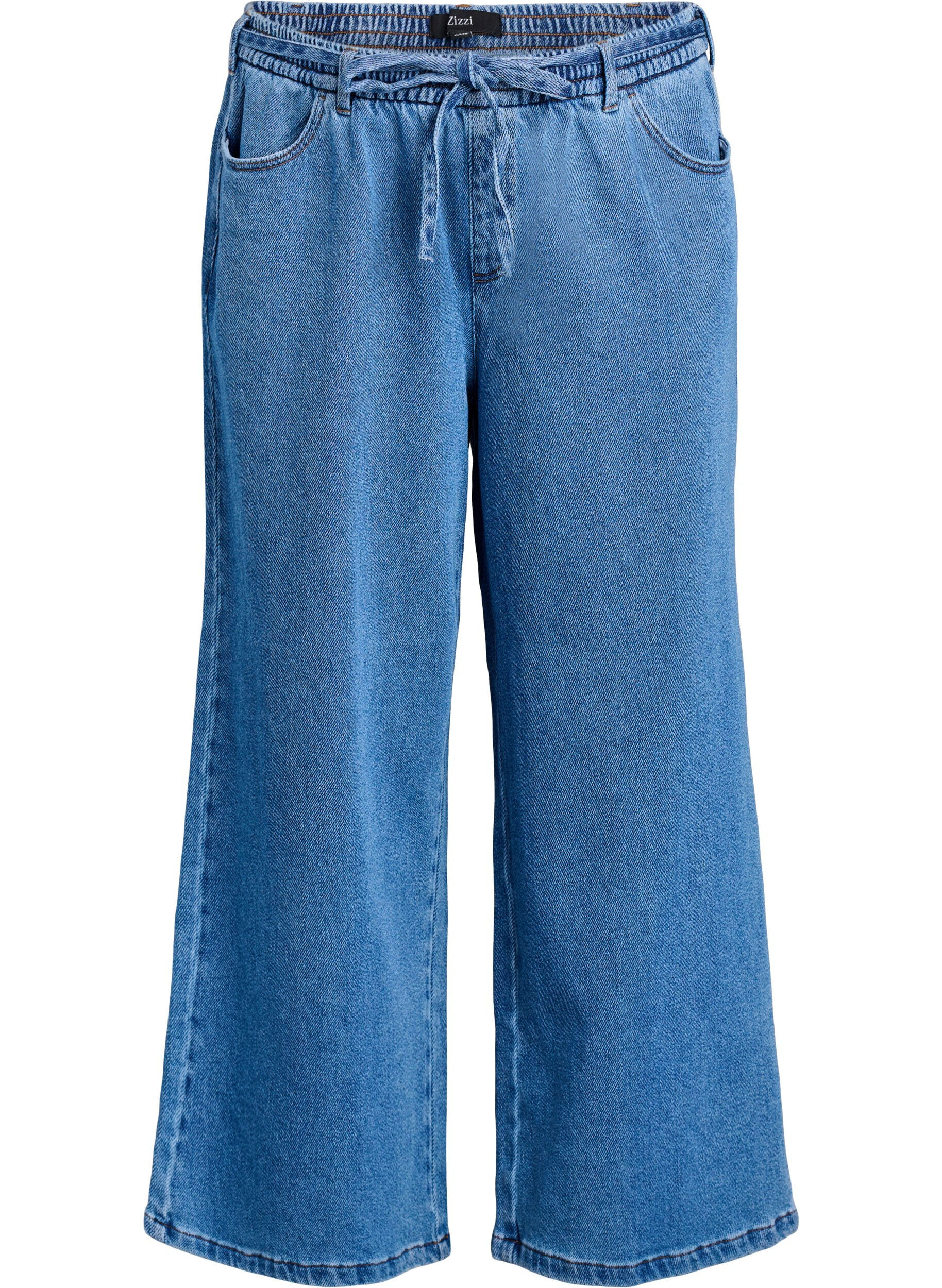 Loose fit-jeans med elastisk linning og sn&oslash;ring