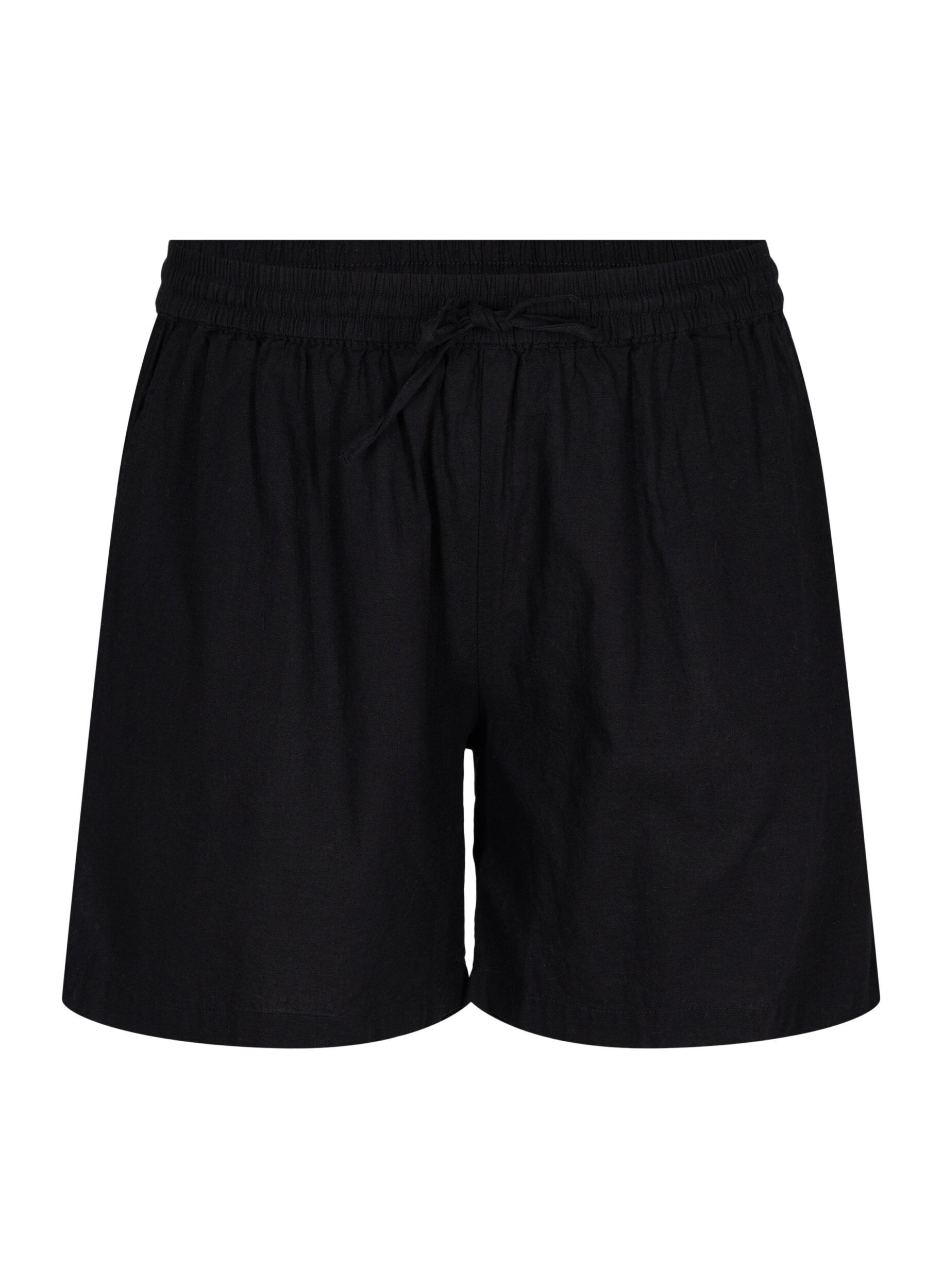 Zizzi L&oslash;s shorts i bomullsblanding med lin, Black, Packshot image number 0