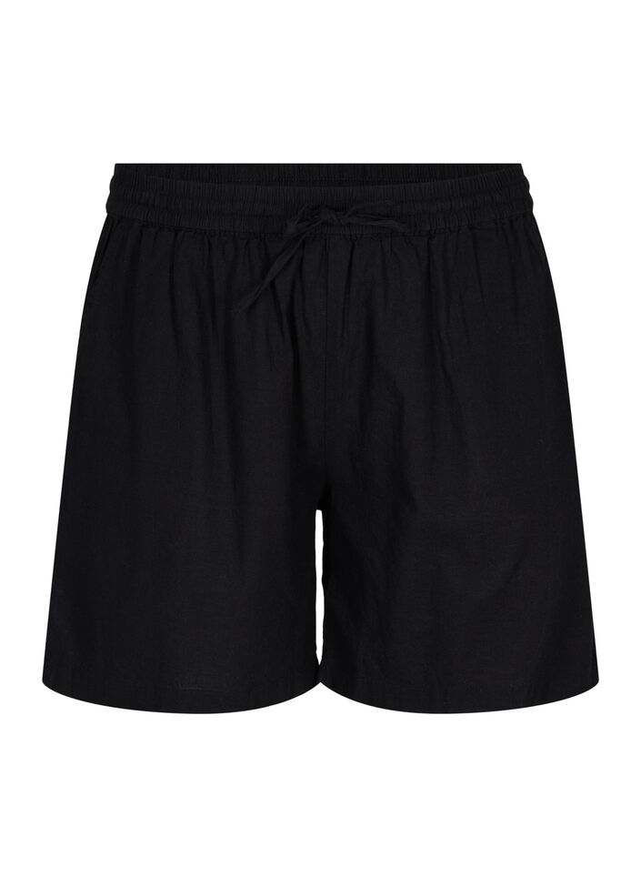 Løse shorts i bomullsmiks med lin, Black Løse shorts i bomullsmiks med lin, Black, Packshot