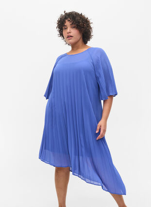 Kjole med 2/4-ermer og A-form, Dazzling Blue, Model image number 0