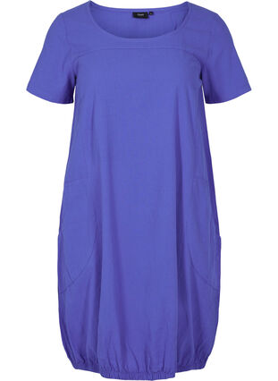 Kortermet kjole i bomull, Dazzling Blue, Packshot image number 0