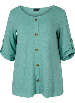Bluse med knapper og 3/4-ermer, Dusty Jade Green M., Packshot image number 0