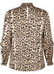 Smocket bluse med leopardmønster, Brun, Packshot image number 1