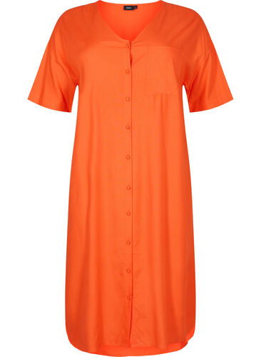 Kortermet skjortekjole i viskose, Mandarin Red, Packshot image number 0