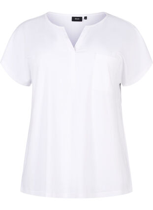 T-skjorte med V-hals og brystlomme, Bright White, Packshot image number 0