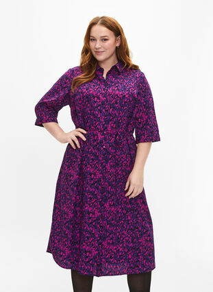 FLASH - Skjortekjole med trykk, Pink Blue AOP, Model image number 0