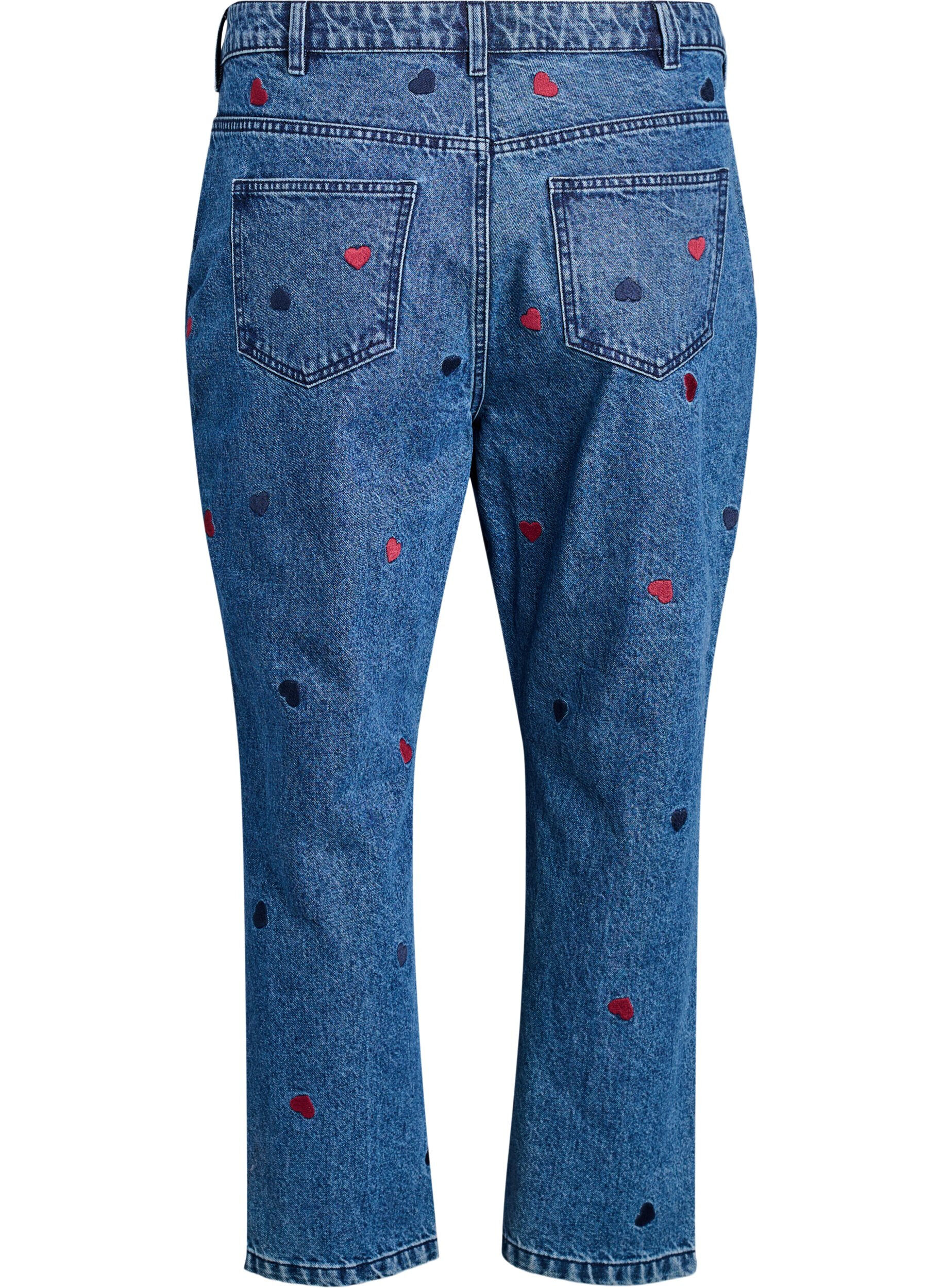 Zizzi Mille mom-fit jeans med broderi, Bl&aring;, Packshot image number 1