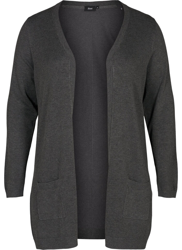 Lang strikkecardigan i viskoseblanding, Gr&aring;, Packshot image number 0