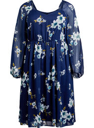 Chiffon festkjole med lange ermer, Blue Flower