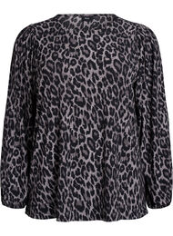 Bluse med lange ermer og leopardmønster, Dark Grey Leo