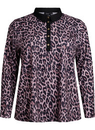 Poloskjorte med dyretrykk og gullfargede knapper, Leopard