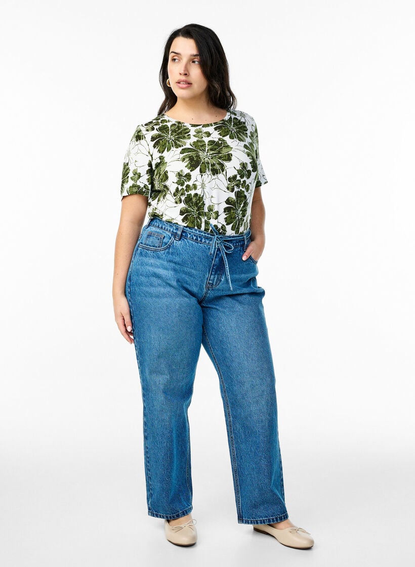 T-skjorte med blomstertrykk, Gr&oslash;nn, Model image number 1