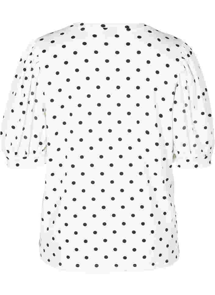 Prikkete T-skjorte med puffermer, White w. Black Dots, Packshot image number 1