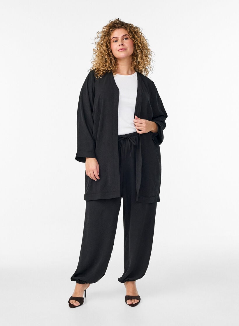 Kimono med 7/8 ermer, Svart, Model image number 1