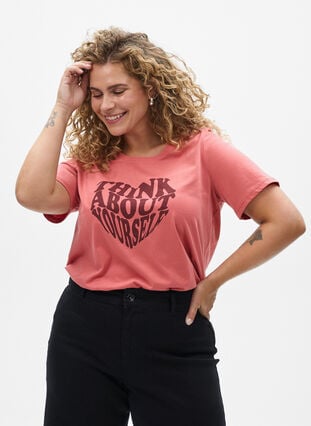 Zizzi FLASH - T-skjorte med motiv, Faded Rose Think, Model image number 0